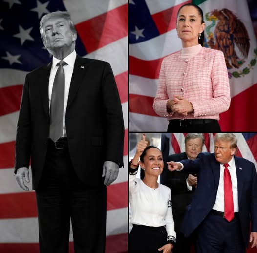 Political figures at campaign event with American and Mexican flags in background