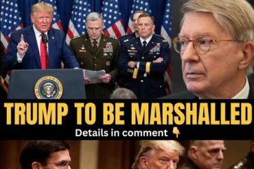 Military commanders stand with Trump at podium as text reads 'Trump to be marshalled' discussing military commanders Trump criticism