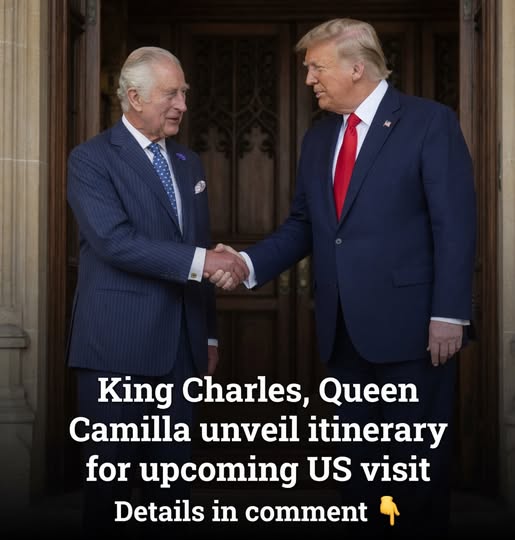 King Charles III shakes hands with US official during announcement of King Charles US visit itinerary